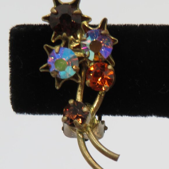 Austrian Vintage Aurora Borealis Clip On Earrings - Picture 4 of 9